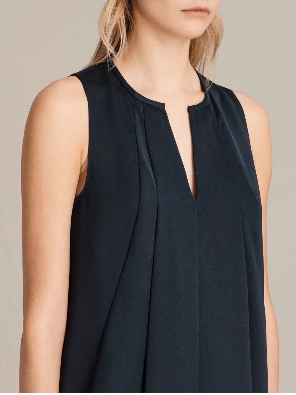 AllSaints Navy Sleeveless Pleated Mini Dress